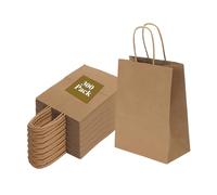 Joybe Paquete de 300 bolsas de papel marrón pequeñas de 6 x 3.25 x 8 pulgadas con asas a granel, bolsas de regalo de papel kraft para regalos de fiesta de cumpleaños, comestibles, compras, negocios