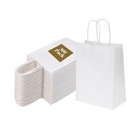 Joybe Paquete de 300 bolsas pequeñas de papel blanco de 6 x 3.25 x 8 pulgadas con asas, bolsas de regalo de papel kraft a granel para regalos de fiesta de cumpleaños, comestibles, compras, negocios,