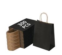 Joybe Paquete de 300 bolsas pequeñas de papel negro de 6 x 3.25 x 8 pulgadas con asas a granel, bolsas de regalo de papel kraft para regalos de fiesta de cumpleaños, comestibles, compras, negocios