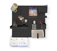 JoyBHole Kit de combinación de tablero perforado y 13 accesorios (contenedor de soportes de gancho de estante), sin perforación, para garaje, cocina, sala de estar, baño, oficina, 22 x 22 pulgadas,