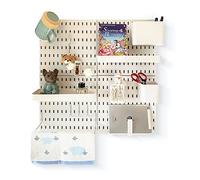 JoyBHole Kit de combinación de tablero perforado y 13 accesorios (contenedor de soportes de gancho de estante), sin perforación, para garaje, cocina, sala de estar, baño, oficina, 22 x 22 pulgadas,