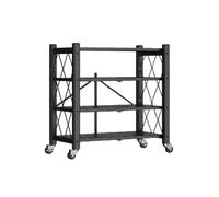 JOYBOS - Estantería de Almacenamiento Plegable de 4 estantes con Ruedas, sin Montaje 71x34x125cm Negro