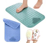 JOYBOY Alfombrilla Ducha Antideslizante, 2pcs Alfombrilla Bañera (70x40 cm) con Ventosas y Orificios, Material TPE, Color Azul/Verde, para Bañeras y Baños con Guante de Baño