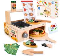 JOYBOY Pizza Juegos de Madera,Juguete de Pizza de Madera,Set Pizza de Madera,Accesorios de Cocina para Niños,Juguetes de Cocina para Niños,Juego de rol,Accesorios de Cocina para Niños y Niñas