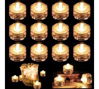 Joycabin 12 luces LED sumergibles, mini luces decorativas LED, impermeables, sin llama, para acuario, jardín, estanque, fiesta de boda (blanco cálido)