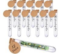 Joycabin 12 unidades de relleno de deseos, regalo de dinero, 12 tubos de ensayo transparentes, 12 dientes de león, pegatinas de transferencia de dientes de león, 12 etiquetas de papel de estraza para