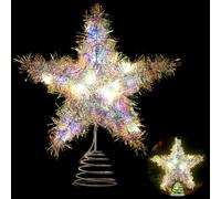 Joycabin Estrella para la punta del árbol de Navidad de 20 cm con luz LED parpadeante, estrella de Navidad decorativa con luces para Navidad, fiesta, tradición, decoración de árbol de Navidad