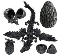 Joycabin Huevo de dragón impreso en 3D con dragón, dragón místico de cristal en las alas, juguete 3D impreso para niños, amigos, colegas, cumpleaños, Halloween, Navidad, Pascua, decoración (negro)