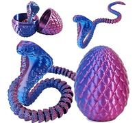 Joycabin Juguete de serpiente impreso en 3D, Pascua Huevo de dragón impreso en 3D, huevos de serpiente de Pascua, cobra oriental, animales impresos en 3D, juguetes para niños, regalos de escritorio