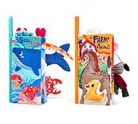 JoyCat Libros Bebe Juguetes Bebes 0-3 6-12 Meses, 2PCS Libros de Tela Blandos para Bebes Recien Nacido Niños Educativo Juguetes Niños 1 año, Animales Libro Sensorial Suave de Actividades para Bebé