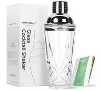 JOYCEMALL - Coctelera de vidrio de 14.5 onzas, coctelera de cristal cortado con tapa de acero inoxidable y colador, para uso doméstico y cóctel de whisky de bar, color plateado