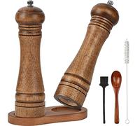 JOYCEMALL - Juego de 6 molinillos de sal y pimienta de madera de 5.5 pulgadas, molinillo manual de sal y pimienta con rotor de molienda de cerámica, molinillo de pimienta y sal, bandeja de pie de