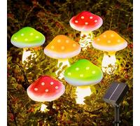 Joycome Adornos de Jardín con 6 Luces LED Solares de Hongos - Impermeables para Exterior, Caminos, Paisajes, Vallas, Césped, Patio - Decoración para Fiestas y Bodas