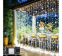 Joycome Cortina de Luces 3x3m 300 LED Luces Navidad con Enchufe, Temporizador, 8 Modos Impermeable Cascada Luces para Exterior Balcon Jardín Terraza Escaparates Interior Decoración - Blanco