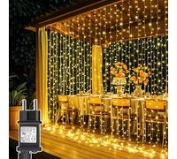 Joycome Cortina de Luces 3x3m 300 LED Luces Navidad con Enchufe, Temporizador, 8 Modos Impermeable Cascada Luces para Exterior Balcon Jardín Terraza Escaparates Interior Decoración - Blanco Cálido