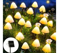 Joycome Decoraciones de jardín con energía solar, 5 m, 20 ledes, setas, impermeables, decorativas para jardín, camino, paisaje, valla, césped, decoración de Halloween (blanco cálido)
