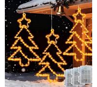Joycome Luces Ventana Navidad 3 Piezas 55 LED Luce Árbol de Navidad a Pilas, Colgando Luces Árbol Navideña con Temporizador, Impermeable Luce Navideñas para Ventana Interior exterior - Blanco Cálido
