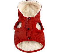 JoyDaog - Sudadera con capucha para perro con forro polar cálido en invierno, chaqueta con capucha para perros pequeños, color rojo, talla L