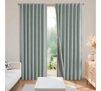 Joydeco 2 Paneles de Cortinas 100% Opacas Naturales de Lino para Dormitorio, Sala de Estar, Aislamiento térmico, pestaña Trasera y Bolsillo para cortinero (37 x 108 Pulgadas, Verde Salvia)