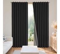 Joydeco Cortinas 100% Opacas de 72 Pulgadas de Largo, Cortinas Negras de Lino, Juego de 2 Paneles para Dormitorio, Sala de Estar, Cortina de oscurecimiento con Aislamiento térmico, pestaña Trasera y