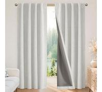 Joydeco, Cortinas 100% Opacas para Dormitorio, Cortinas de Lino Natural de 94 cm de Ancho x 183 cm de Largo, Aislamiento térmico, 2 Cortinas Blancas con Bloqueo de luz, Dobladillo para Barra y