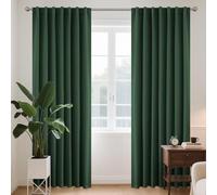 Joydeco Cortinas con Trabillas Ocultas Juego de 2, A 225 x An 140 cm Verde Oscuro Cortinas Largas Térmicas Opacas con Varilla Blackout Opacas Curtains Dormitorio Salón Moderno