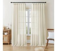 Joydeco Cortinas de Lino para Sala de Estar, Cortinas semitransparentes de 72 Pulgadas de Largo, Juego de 2 Paneles, Cortinas Plisadas Blancas (52 Pulgadas de Ancho x 72 Pulgadas de Largo, Color
