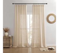 Joydeco Cortinas de Lino para Sala de Estar, Cortinas semitransparentes de 90 Pulgadas de Largo, Juego de 2 Paneles, Cortinas Plisadas de Color Beige (52 Pulgadas de Ancho x 90 Pulgadas de Largo,