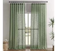 Joydeco Cortinas de Lino Verde Oliva para Sala de Estar de 90 Pulgadas de Largo, Juego de 2 Paneles, Cortinas semitransparentes de 90 Pulgadas de Largo, Cortinas Plisadas largas para Ventana (52