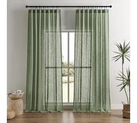 Joydeco Cortinas de Lino Verde Oliva para Sala de Estar, Juego de 2 Paneles de 72 Pulgadas de Largo, Cortinas semitransparentes de 72 Pulgadas de Largo, Cortinas largas Plisadas para Ventana (52