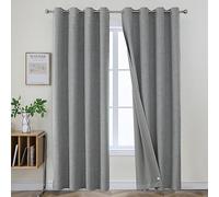 Joydeco Cortinas Opacas Color Gris Claro de 96 Pulgadas de Largo para Sala de Estar, Cortinas 100% Opacas para Dormitorio, Cortinas texturizadas de arpillera con Ojales (42 x 95 Pulgadas, Gris Claro)