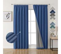 Joydeco Cortinas Opacas de Lino 100% con Cinta Fruncida, Juego de 2 Unidades, 214 x 132 cm, Color Azul Marino, térmicas, protección contra el frío, Opacas, protección acústica, Ideal para salón, se