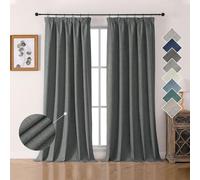 Joydeco Cortinas Opacas de Lino 100% con Cinta fruncidora, Juego de 2 Unidades, 275 x 140 cm, Color Gris, térmicas, protección contra el frío, Opacas, protección acústica, Ideal para salón, se Adapta