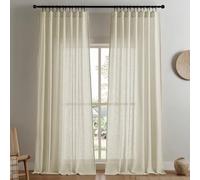 Joydeco Cortinas semitraslúcidas para sala de estar, cortinas de lino de 108 pulgadas de largo, juego de 2 paneles para dormitorio, cortinas blancas de 108 pulgadas de largo con bolsillos para barra y