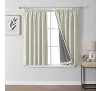Joydeco Cortinas Térmicas Aislantes Frío y Calor 2 Piezas 117x137 cm, 100% Cortinas Dormitorio Salon Opacas Aspecto Lino con Cinta Fruncidora, Blackout Curtains para Riel de Techo, Beige Claro