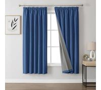 Joydeco Cortinas Térmicas Aislantes Frío y Calor 2 Piezas 117x137 cm, 100% Cortinas Dormitorio Salon Opacas Aspecto Lino con Cinta Fruncidora, Blackout Curtains para Riel de Techo, Azul Marino