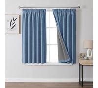 Joydeco Cortinas Térmicas Aislantes Frío y Calor 2 Piezas 117x137 cm, 100% Cortinas Dormitorio Salon Opacas Aspecto Lino con Cinta Fruncidora, Blackout Curtains para Riel de Techo, Azul Cielo