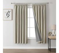 Joydeco Cortinas Térmicas Aislantes Frío y Calor 2 Piezas 117x183 cm, 100% Cortinas Dormitorio Salon Opacas Aspecto Lino con Cinta Fruncidora, Blackout Curtains para Riel de Techo, Colore de Lino