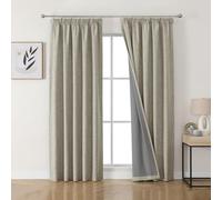 Joydeco Cortinas Térmicas Aislantes Frío y Calor 2 Piezas 117x229 cm, 100% Cortinas Dormitorio Salon Opacas Aspecto Lino con Cinta Fruncidora, Blackout Curtains para Riel de Techo, Colore de Lino