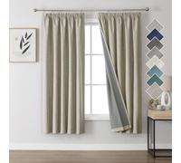 Joydeco Cortinas Térmicas Aislantes Frío y Calor 2 Piezas 132x160 cm, 100% Cortinas Dormitorio Salon Opacas Aspecto Lino con Cinta Fruncidora, Blackout Curtains para Riel de Techo, Colore de Lino