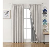 Joydeco Cortinas Térmicas Aislantes Frío y Calor 2 Piezas 132x229 cm, 100% Cortinas Dormitorio Salon Opacas Aspecto Lino con Cinta Fruncidora, Blackout Curtains para Riel de Techo, Gris Blanco