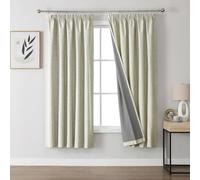 Joydeco Cortinas Térmicas Aislantes Frío y Calor 2 Piezas 140x175 cm, 100% Cortinas Dormitorio Salon Opacas Aspecto Lino con Cinta Fruncidora, Blackout Curtains para Riel de Techo, Beige Claro