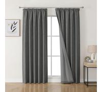 Joydeco Cortinas Térmicas Aislantes Frío y Calor 2 Piezas 140x245 cm, 100% Cortinas Dormitorio Salon Opacas Aspecto Lino con Cinta Fruncidora, Blackout Curtains para Riel de Techo, Gris Oscuro