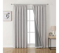 Joydeco Cortinas Térmicas Aislantes Frío y Calor 2 Piezas 140x245 cm, 100% Cortinas Dormitorio Salon Opacas Aspecto Lino con Cinta Fruncidora, Blackout Curtains para Riel de Techo, Gris Blanco
