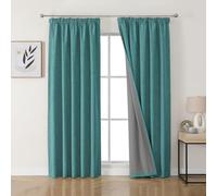 Joydeco Cortinas Térmicas Aislantes Frío y Calor 2 Piezas 140x245 cm, 100% Cortinas Dormitorio Salon Opacas Aspecto Lino con Cinta Fruncidora, Blackout Curtains para Riel de Techo, Verde Bosque