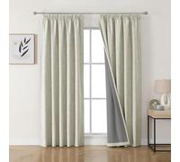 Joydeco Cortinas Térmicas Aislantes Frío y Calor 2 Piezas 140x245 cm, 100% Cortinas Dormitorio Salon Opacas Aspecto Lino con Cinta Fruncidora, Blackout Curtains para Riel de Techo, Beige Claro