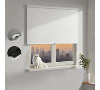 Joydeco Estor Enrollable Opaco Sin Taladrar 75 x 130 cm Blanco, 100% Blackout Persiana Enrollable Interior Instalación con Abrazaderas para Ventanas y Puertas de Balcón Cocina Baño Salón Dormitorio