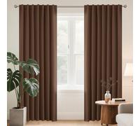 Joydeco Juego de 2 cortinas con ganchos ocultas, H 175 x B 140 cm, color marrón, cortinas opacas para oscurecer, opacas, de poliéster, cortinas cortas con barra de cortina, para dormitorio, salón