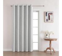 Joydeco Tamaño Personalizado 100% Cortina Opaca Salon Dormitorio con Ojales 1 Pieza Blanco Gris, Cortina de Aspecto Lino Termica Aislante Frio y Calor con Capa Posterior Revestida