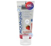 JOYDIVISION AQUAglide lubricante fresa 100 ml, lubricante vegano a base de agua con un sensual aroma a fresa, lubricante cristalino apto para preservativos de látex